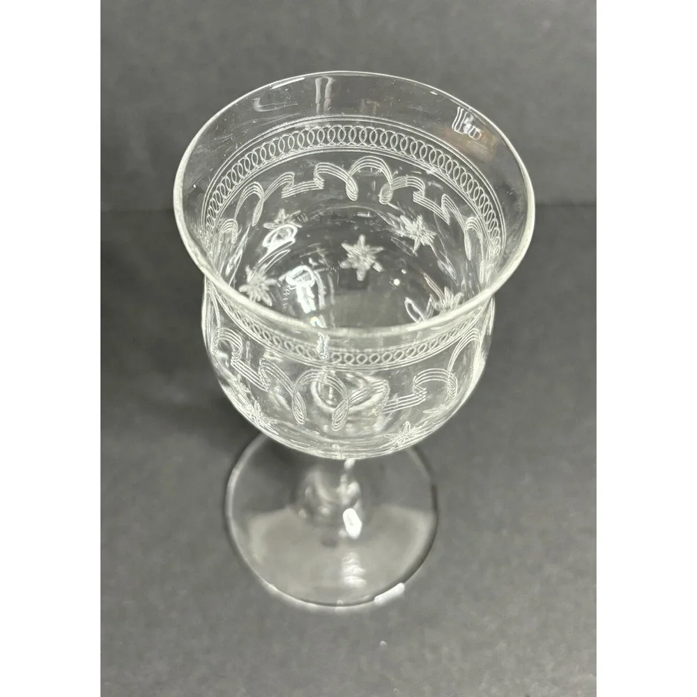4 Franciscan Tiffin Needle Etch Small Cordial Glasses Optic Stars & Stripes READ